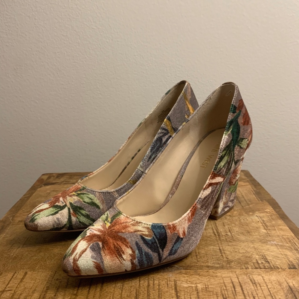 Nine West Velvet Floral Pumps